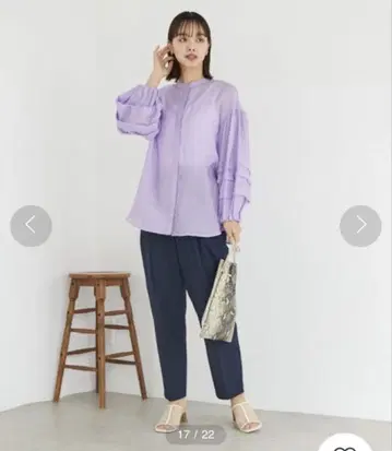 택 포함 새상품 시어 셔츠 밴드 카라 블라우스 라벤더 컬러