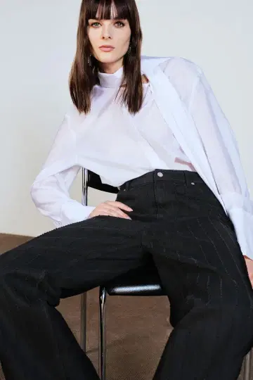 센터 크리즈 데님 38 H&M EDITION 스트레이트 데님 블랙