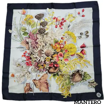MANTERO 스카프 85 x 87 실크 플라워 블랙