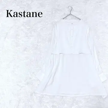 카스타네 셔츠 튜닉 레이어드 스타일 허리 리본 비침 스탠드 카라
