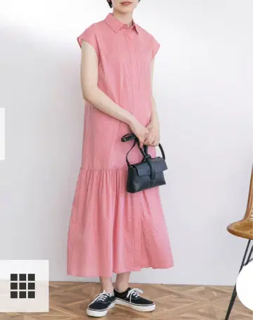 어반 리서치 프렌치 슬리브 셔츠 원피스 티어드 핑크