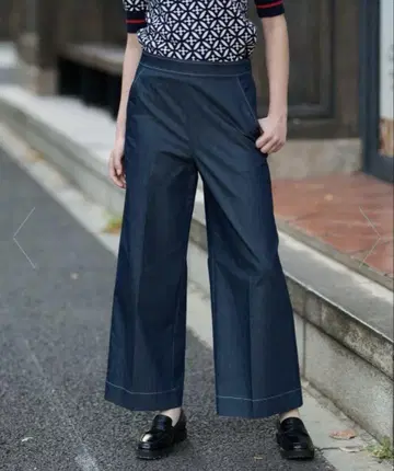 DRESSTERIOR [워셔블/뒤 밴딩] 이지 허리 와이드 데님 팬츠