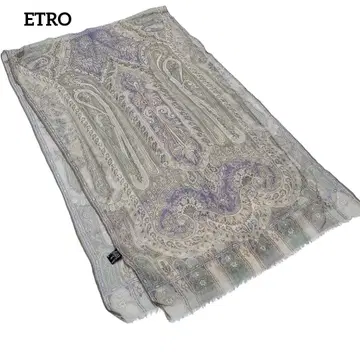 ETRO 스톨 134 x 40 실크 페이즐리 그린 카키