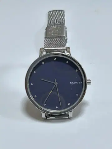 SKAGEN 네이비 쿼츠 손목시계 메쉬 밴딩