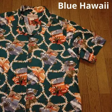 Blue Hawaii 반팔 알로하 셔츠 레이 자동차 야자수