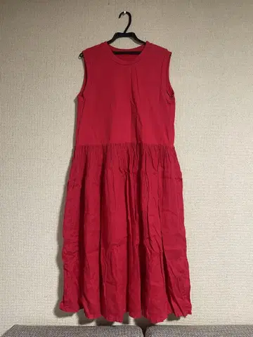 네스트로브 도킹 탱크 원피스 코튼 린넨 개더 빨간색