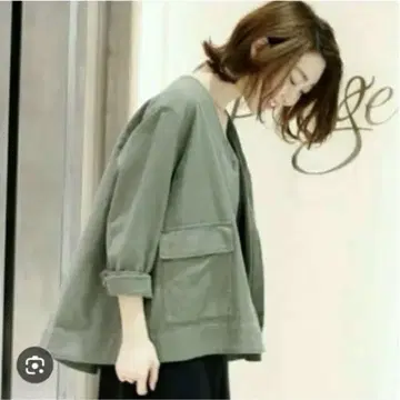 Plage 노카라 밀리터리 자켓 카키