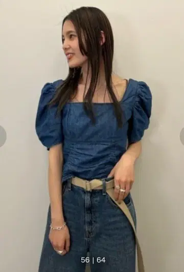 MOUSSY FRONT GATHER DENIM 블라우스 BLUE