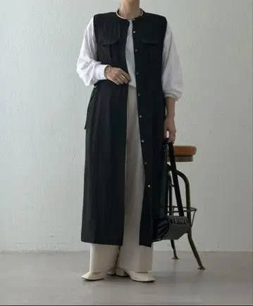 jena 사이드 벨트 롱 베스트 블랙