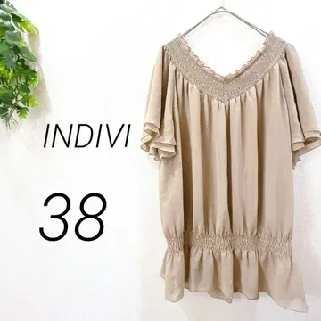 INDIVI 티셔츠 베이지 블라우스 오픈 숄더 2WAY 반팔