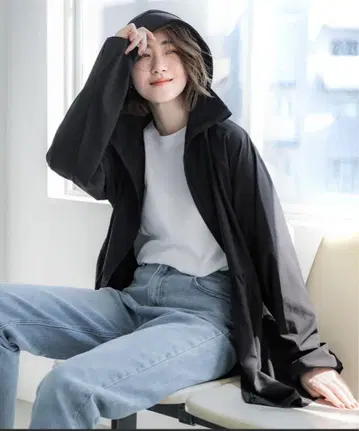 coca UPF50+ 블랙 UV 차단 후드티