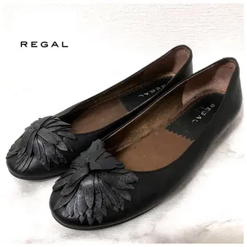리걸 REGAL 가죽 플랫 펌프스 꽃무늬 비쥬 블랙 23cm