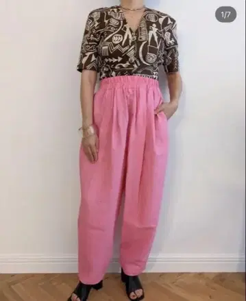 Mediam Linen 샬와르 Pants 허리밴딩 핑크