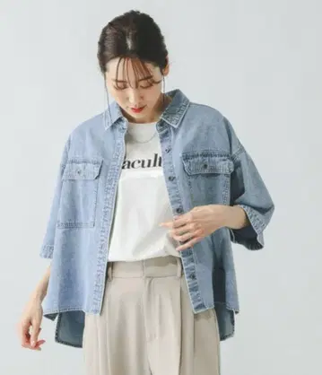 글로벌 워크 GOOD 데님 셔츠 반팔 L 사이즈