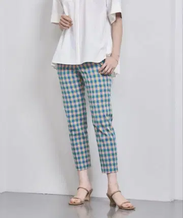 [새상품급] UNITED ARROWS 샤이니 깅엄 체크 슬림 팬츠
