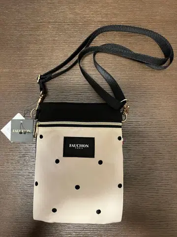 FAUCHON 도트 무늬 파우치 베이지/블랙