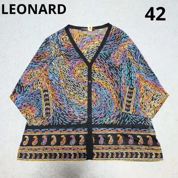 LEONARD 컬러풀 무늬 시어 가디건 42 시스루 올 패턴
