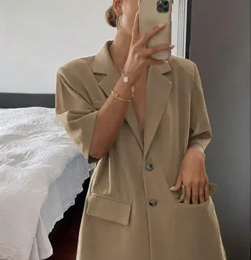 LIVESSO 반팔 테일러드 자켓 커피 브라운
