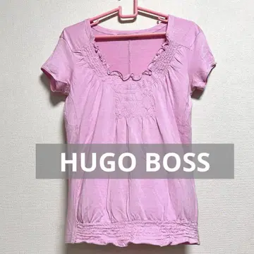1회 착용 HUGO BOSS 디자인 넥 100% 실크 티셔츠