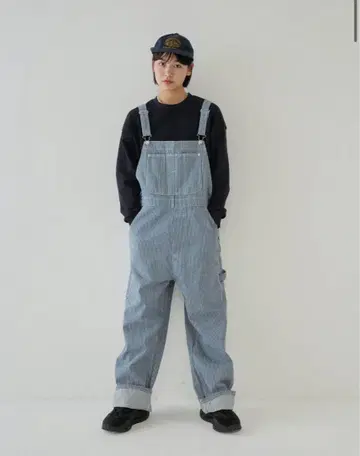 스트라이프 데님 오버올 유니섹스 바르기