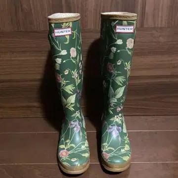 HUNTER 꽃무늬 장화 그린