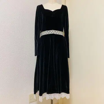 벨벳 원피스 블랙 롱 기장 레이스 M 사이즈