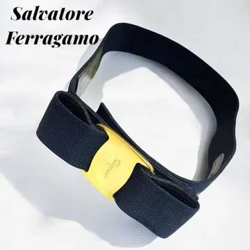 Salvatore Ferragamo 바라 리본 벨트 네이비 x 골드