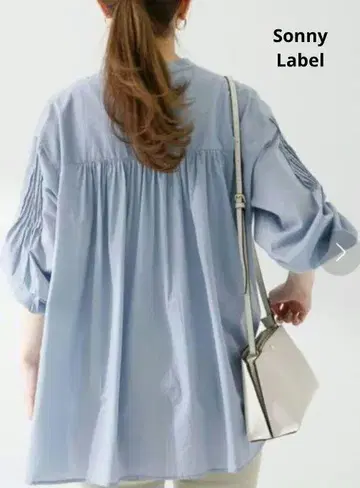 써니 라벨 몽글몽글 에어리 셔츠 블라우스 핀턱 은은한 블루