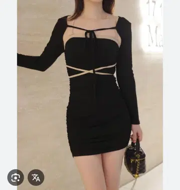 블랙 미니 원피스 긴팔 컷 아웃