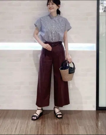 PLST 플라스테 스트라이프 밴드 카라 펄 버튼 셔츠 반팔