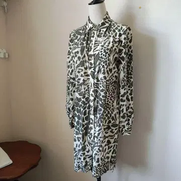 DVF 셔츠 원피스 레오파드 무늬 실크 사이즈 6