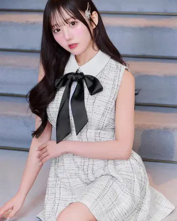미셸 마카롱 리본 트위드 미니 원피스