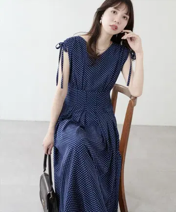 natural couture 드로스트 리본 하이 웨스트 원피스