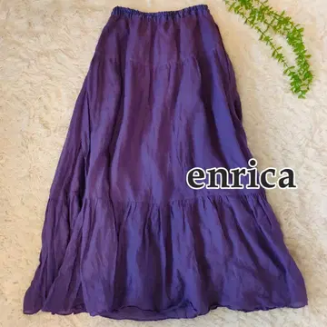 enrica 실크 라미 플레어 롱 스커트 티어드 퍼플