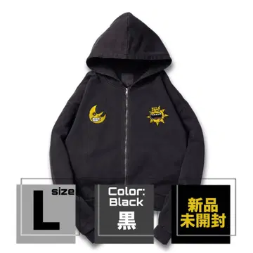 MOON & SUN DYED ZIP HOODIE / BLACK