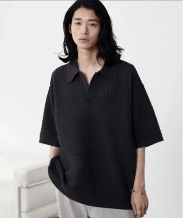 WYM TUCK SKIPPER KNIT POLO 차콜 사이즈 M
