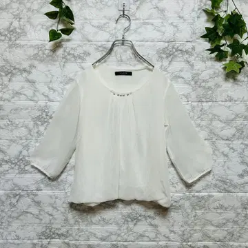 화이트 오분 소매 상의 티셔츠 [L] 비침 있음 소프트 내추럴 여름