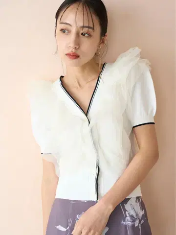 snidel 튤 프릴 니트 풀오버 WHT