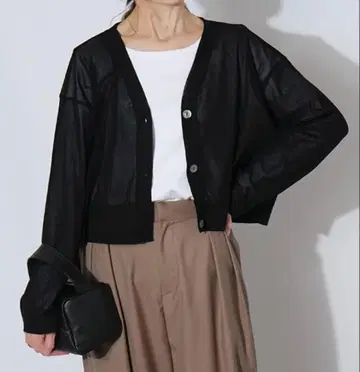 mizuiro ind 메쉬 V넥 숏 가디건