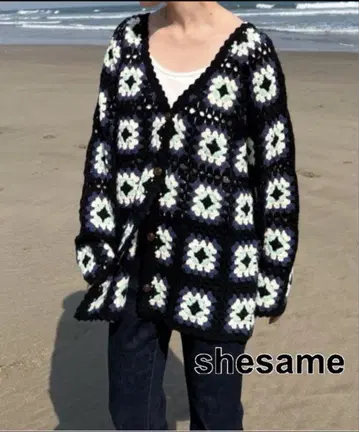 shesame 크로셰 뜨개질 가디건 시솜 꽃무늬