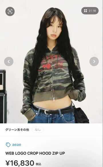 aeae WEB LOGO CROP HOOD ZIP UP 카모플라쥬 후드티