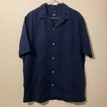GAP 반팔 린넨 셔츠 오픈 칼라 오픈 카라 M 사이즈 네이비