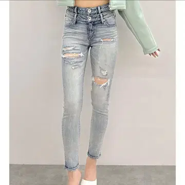 GYDA 라이트 블루 스키니 데님 데미지 가공