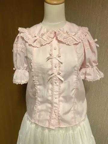 토션 레이스 둥근 카라 반팔 블라우스