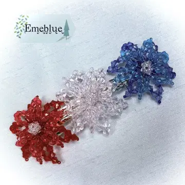 먁먁 컬러 머리핀 빨간색 블루 화이트 플라워 모티브 머리핀 Emeblue