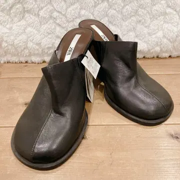 ZARA 블랙 웨지 샌들 통굽 천연 가죽 블랙 L