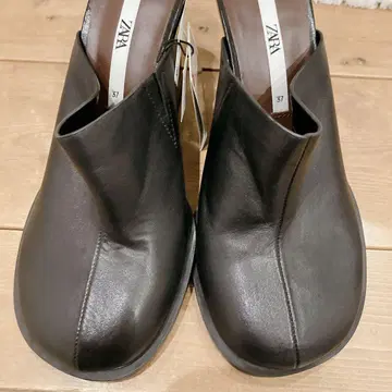 ZARA 블랙 웨지 샌들 통굽 천연 가죽 블랙 L