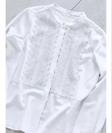 패턴 레이스 요크 절개 블라우스