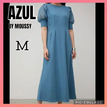 [새상품] AZUL by MOUSSY 블루 소매 시어 반팔 원피스 M