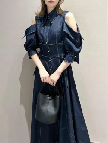 데님 오프숄더 셔츠 원피스